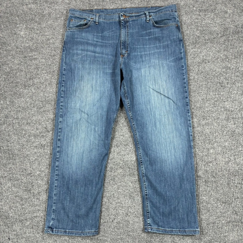 Wrangler Mens Straight Leg Jeans Size 42x29 Blue Relaxed Stretch Denim High Rise
